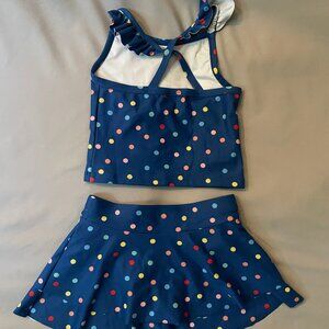 Hanna Andersson Ruffled Polka Dot Tankini Set Size 3 Baltic Blue Swimsuit